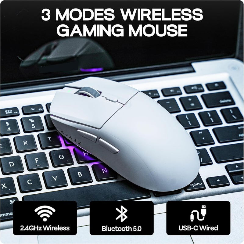 MechLands AJAZZ AJ139 V2 MC Gaming Mouse with Charging Base, Adjustable 12,000 DPI, PAW3311 Sensor, 3 Modes Wireless Mouse, 500mAh Battery, 1000 Polling Rate, 66g Lightweight, Win/Mac (White) - Image 5